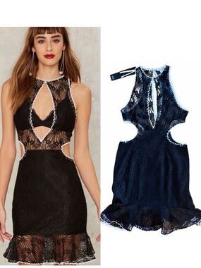 NWT Asilio Rulette Revenge Dress Sheer Cut Out Lace Crochet Black Mini Party US4
